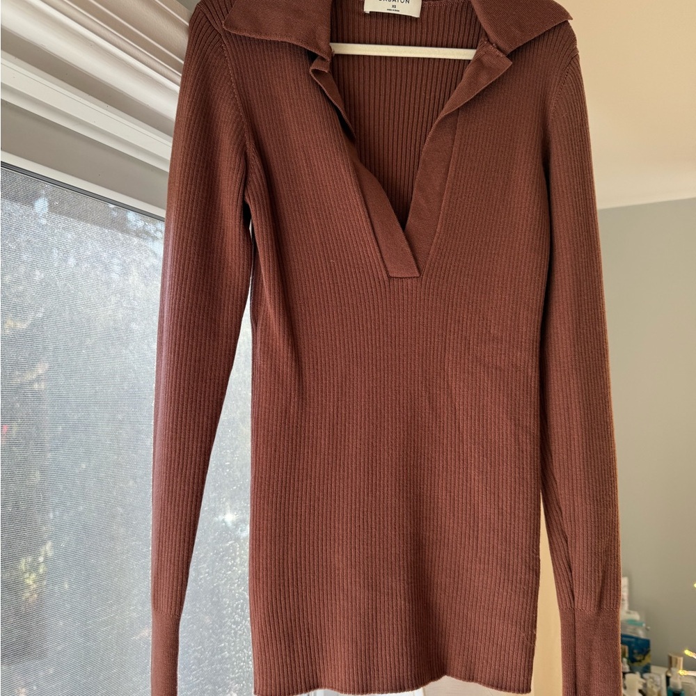 Babaton Rust Ribbed Knit Top